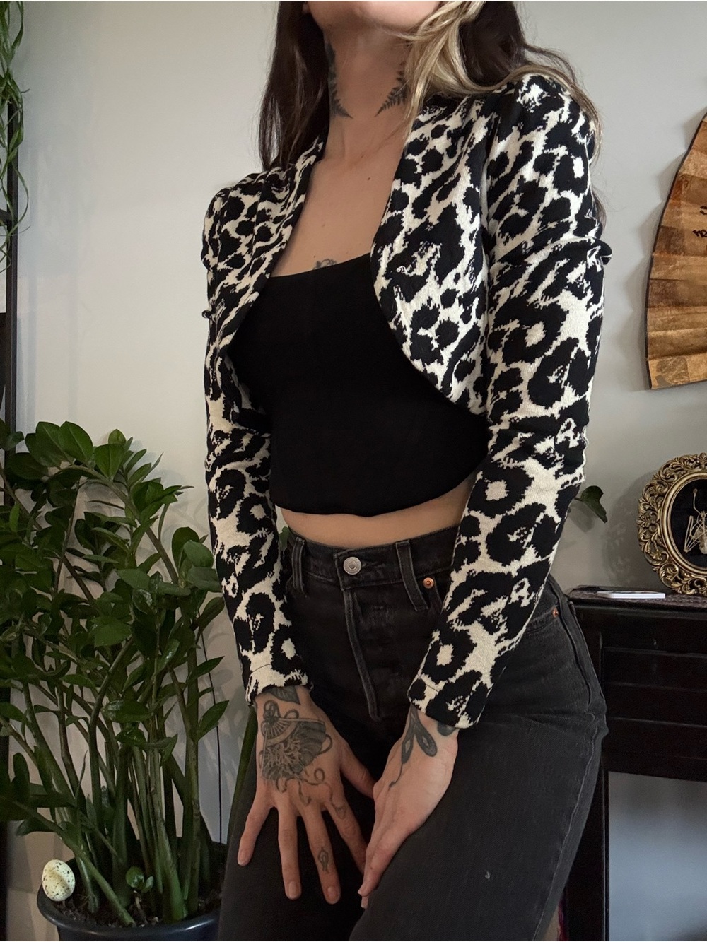 Betsey Johnson white leopard print cardigan